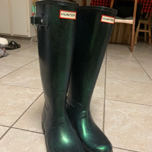 Sparkly Green Tall Hunter Boots! - Picture 2 of 3